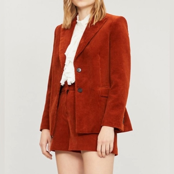 Maje Elle Corduroy Burnt Orange Camel Blazer Jacket Alessandra Ambrosio - Picture 4 of 8